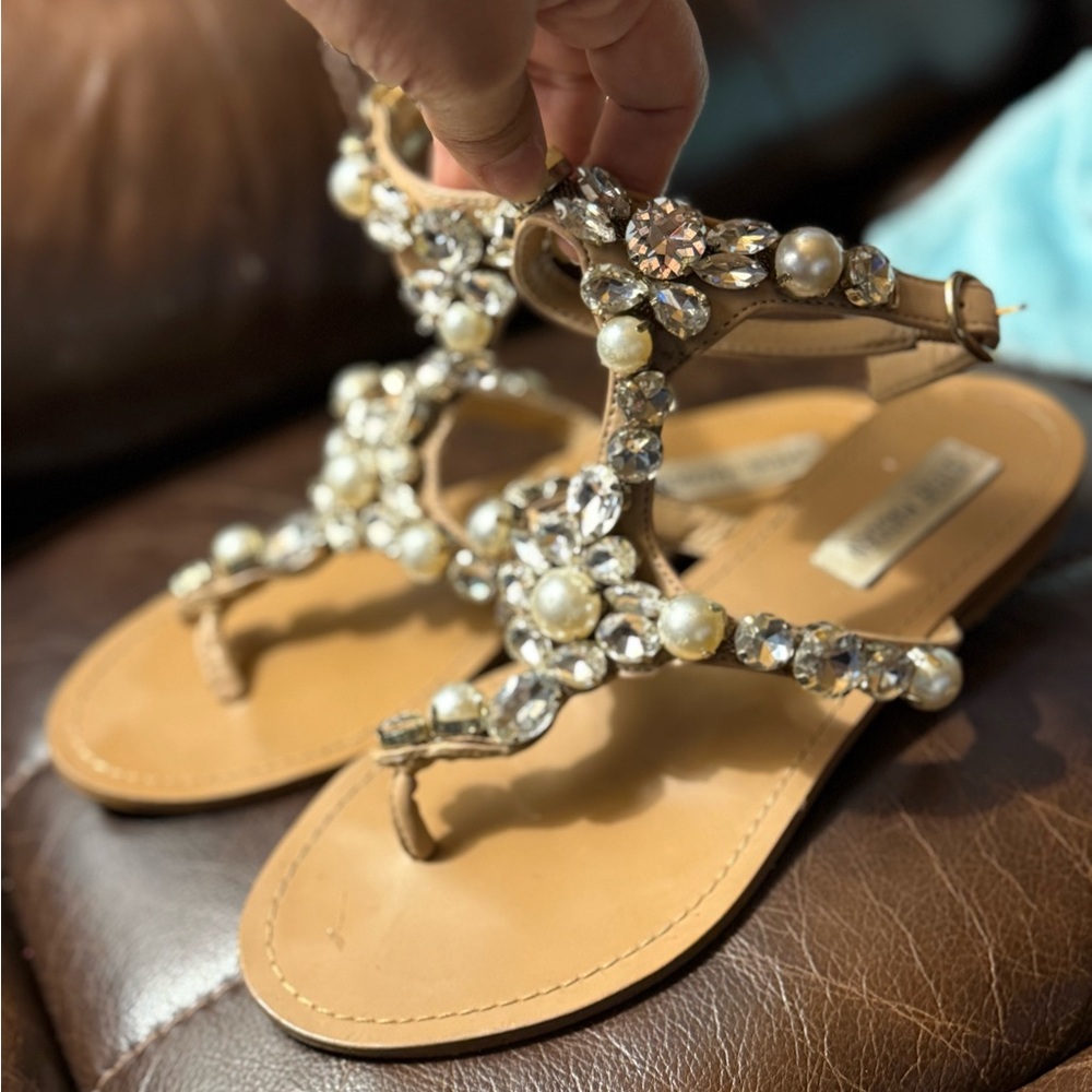 Steve Madden Tan Crystal Thong Sandals
